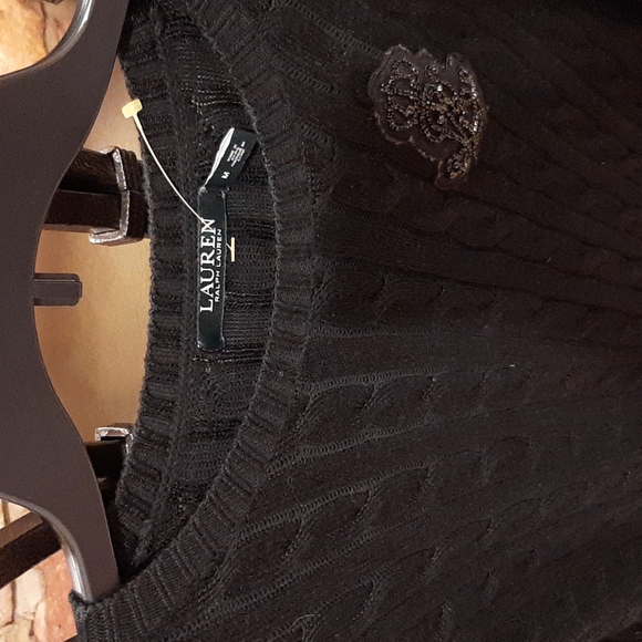 Women's Lauren Ralph Lauren Cable Knit Sweater Size M With Black Embellished - Picture 6 of 10